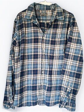 Eddie Bauer Men's Classic Fit Plaid Flannel Button-Up Shirt XL Blue